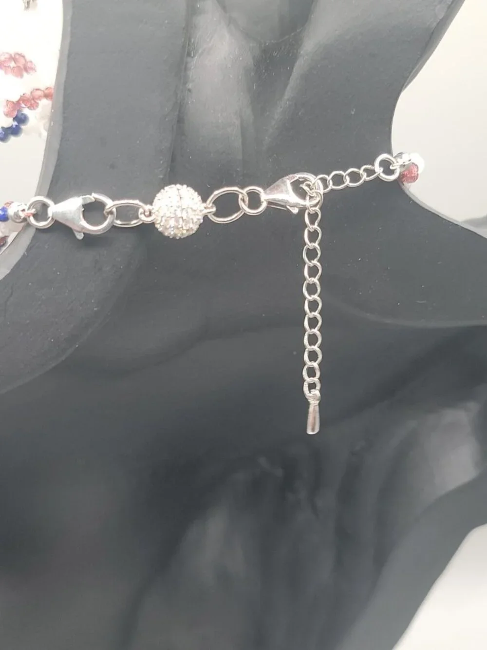 BBJ Sterling Silver Patriotic Red White Blue Beaded Rope Necklace Earrings Set